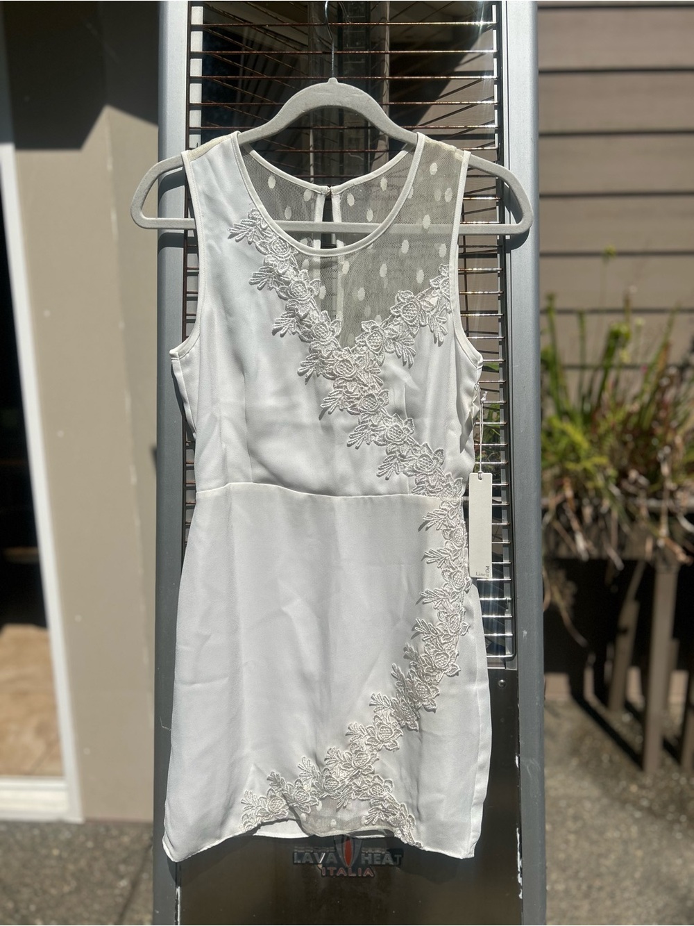 Line & Dot White Lace Appliqué Mini Dress
